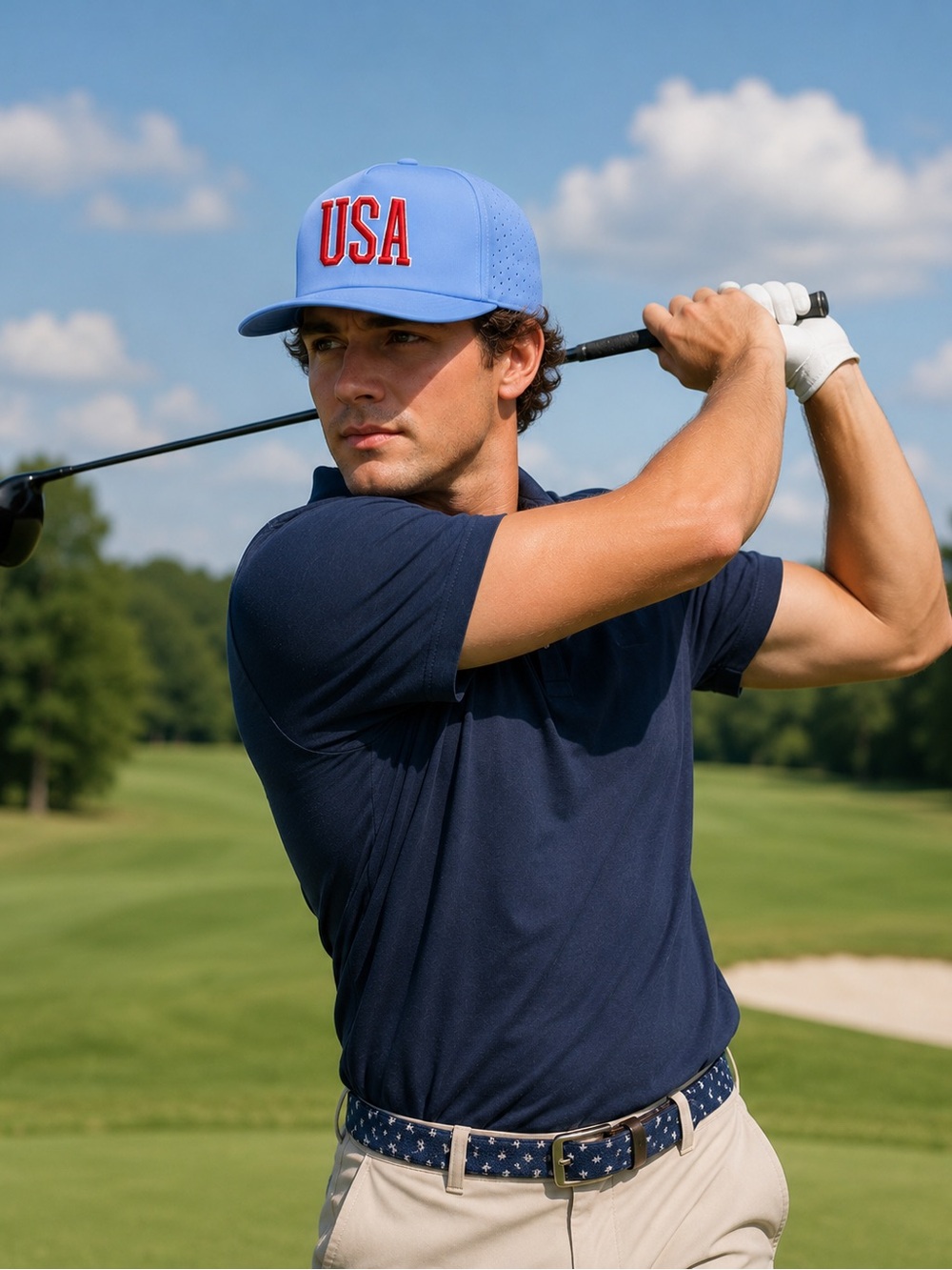 USA Cooling Vent Performance Hat | Light Blue Snapback | July 4TH Americana
